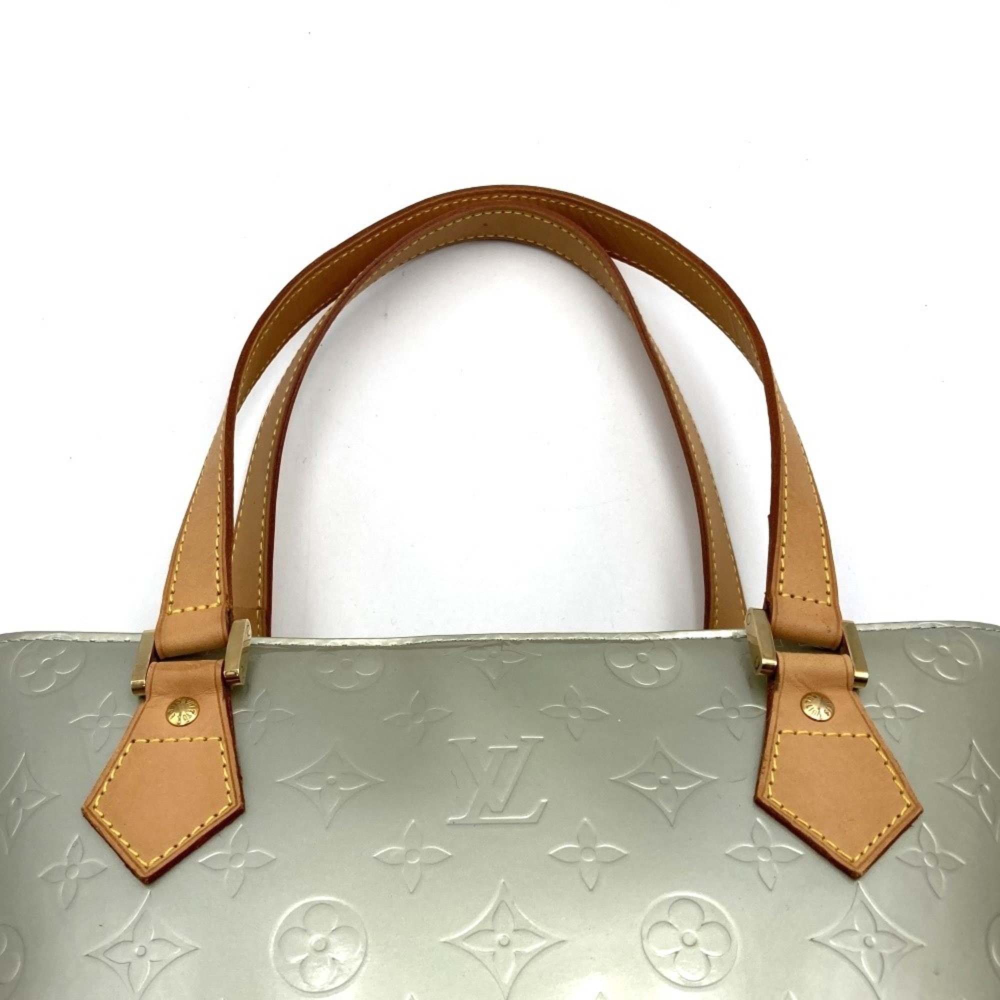 LOUIS VUITTON M91053 Houston Handbag Monogram Vernis Enamel Silver Gray Green Women's