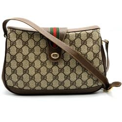 GUCCI 116 02 089 Old Gucci Shoulder Bag GG Supreme Sherry Line Brown Leather Women's