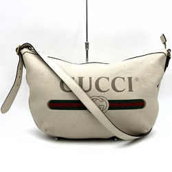 GUCCI 523588 Half Moon Shoulder Bag Hobo White Leather Print Men's Women's