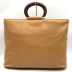 CELINE MC98 1 Tote Bag Handbag Circle Handle Leather Beige Orange Women's