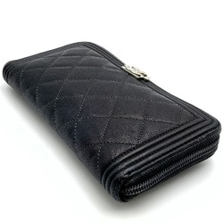 CHANEL Boy Chanel Matelasse Caviar Skin Long Wallet Round Black Leather Women's Men's