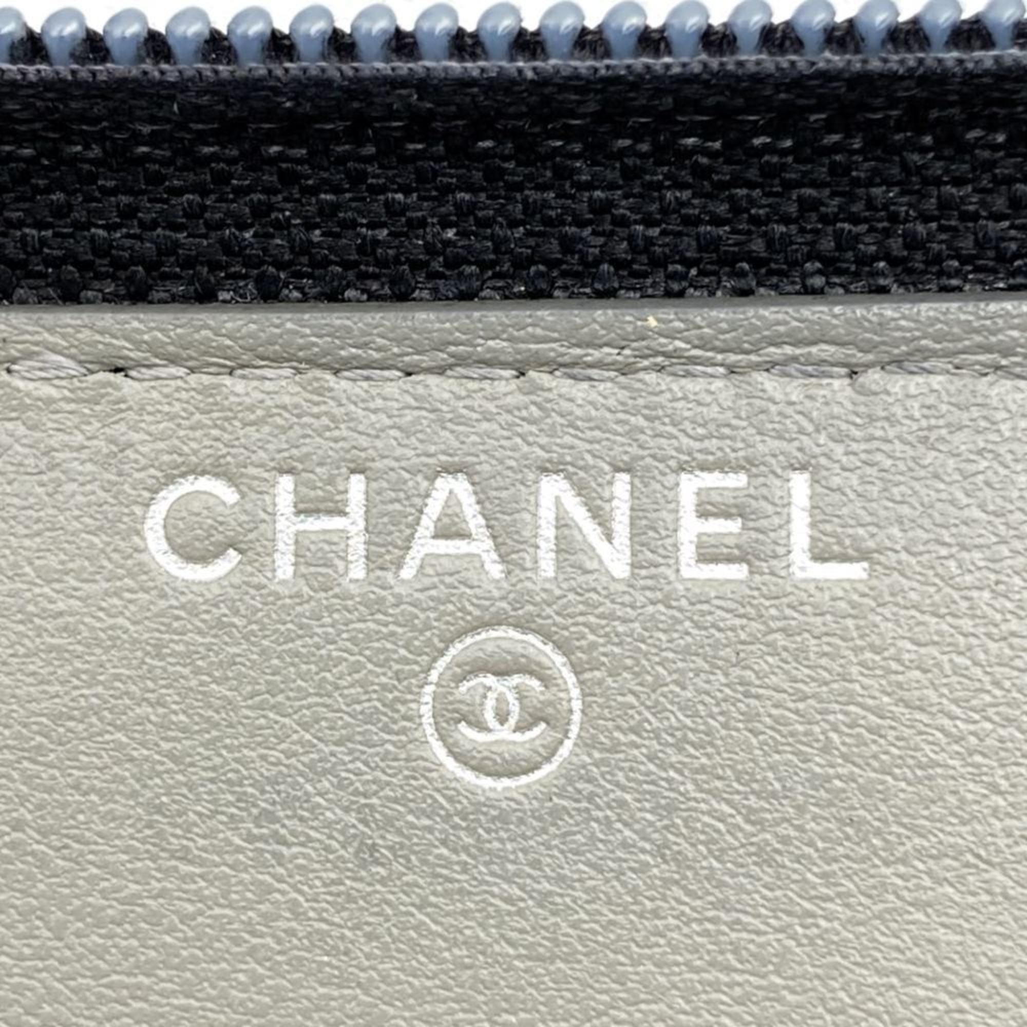 CHANEL Boy Chanel Matelasse Caviar Skin Long Wallet Round Black Leather Women's Men's