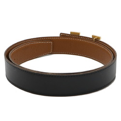 HERMES Hermes H Buckle Belt Reversible Leather Black Brown #85 □H Engraved