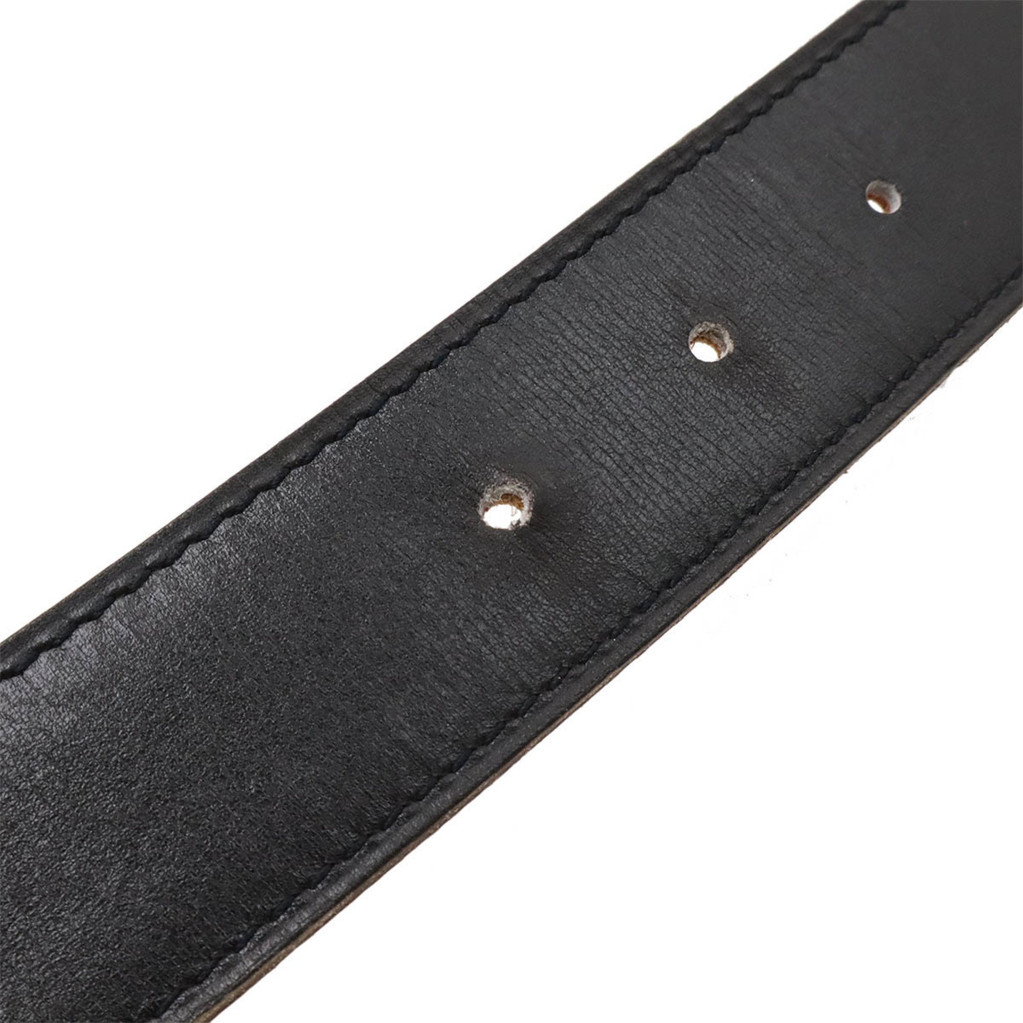 HERMES Hermes H Buckle Belt Reversible Leather Black Brown #85 □H Engraved