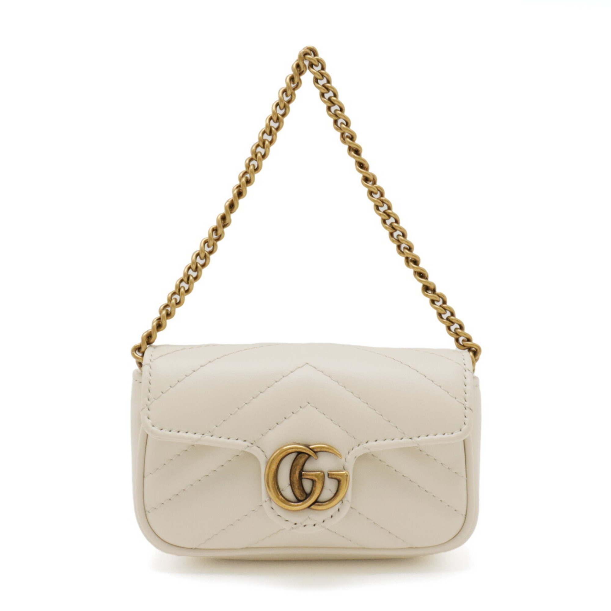 GUCCI GG Marmont Chain Bag Pouch Heart Quilted Leather Ivory 575161