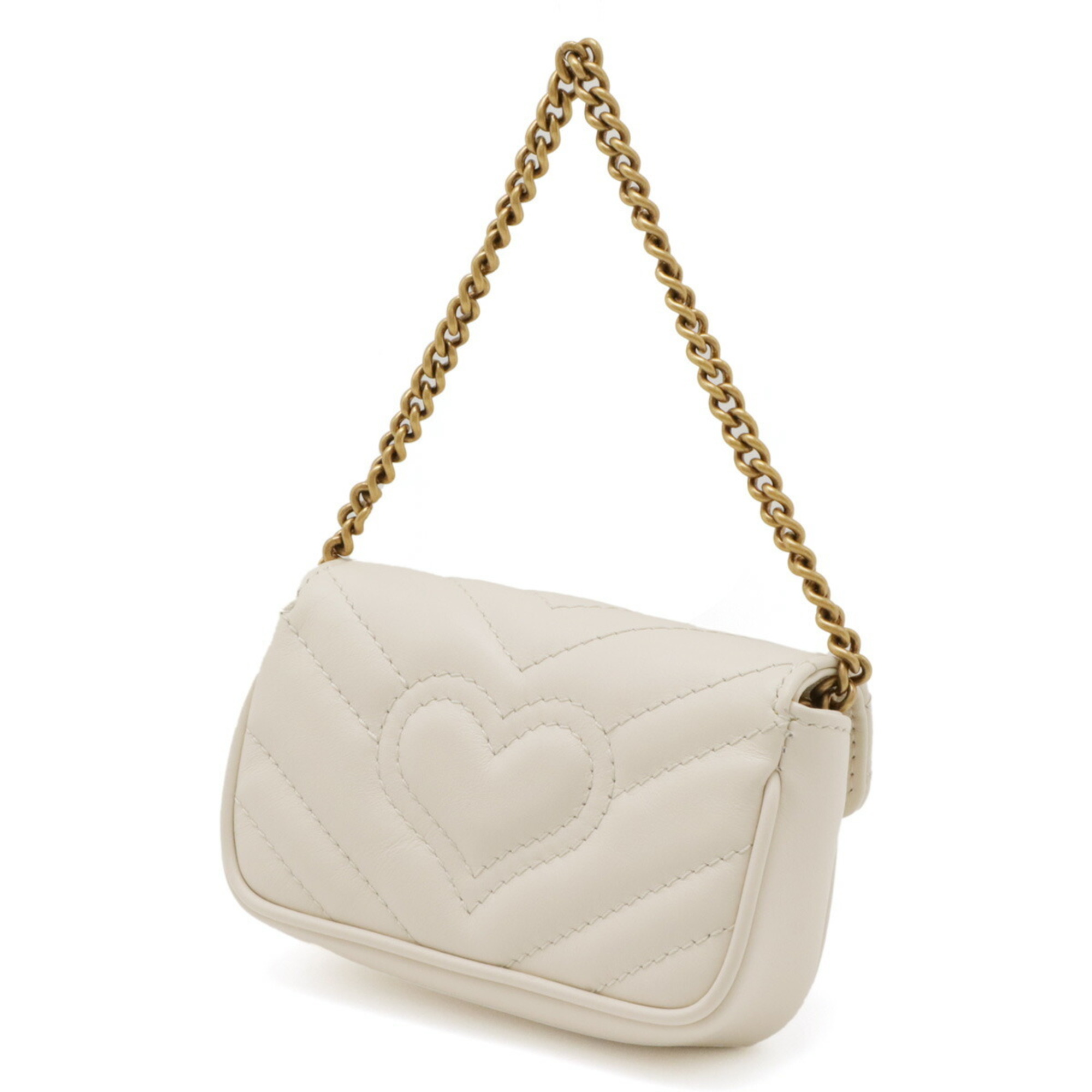 GUCCI GG Marmont Chain Bag Pouch Heart Quilted Leather Ivory 575161