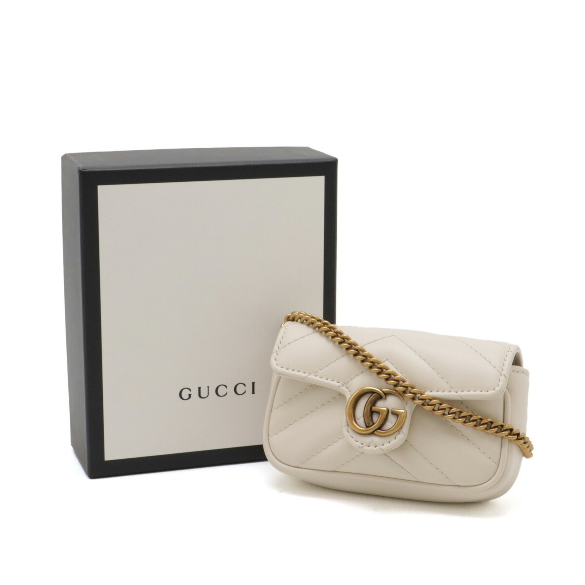 GUCCI GG Marmont Chain Bag Pouch Heart Quilted Leather Ivory 575161