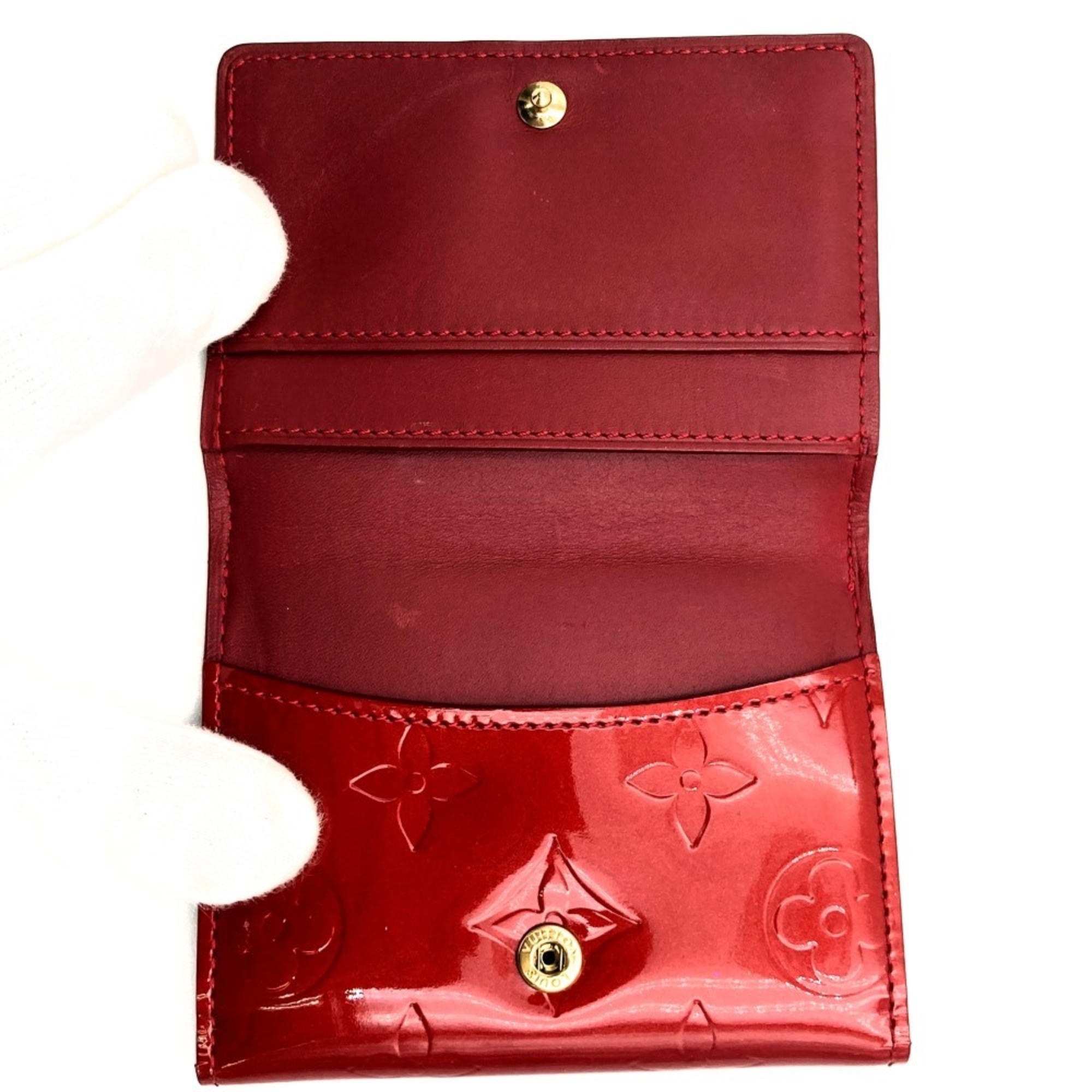 LOUIS VUITTON M91978 Ludlow Monogram Vernis Wallet Coin Case Red Enamel Women's