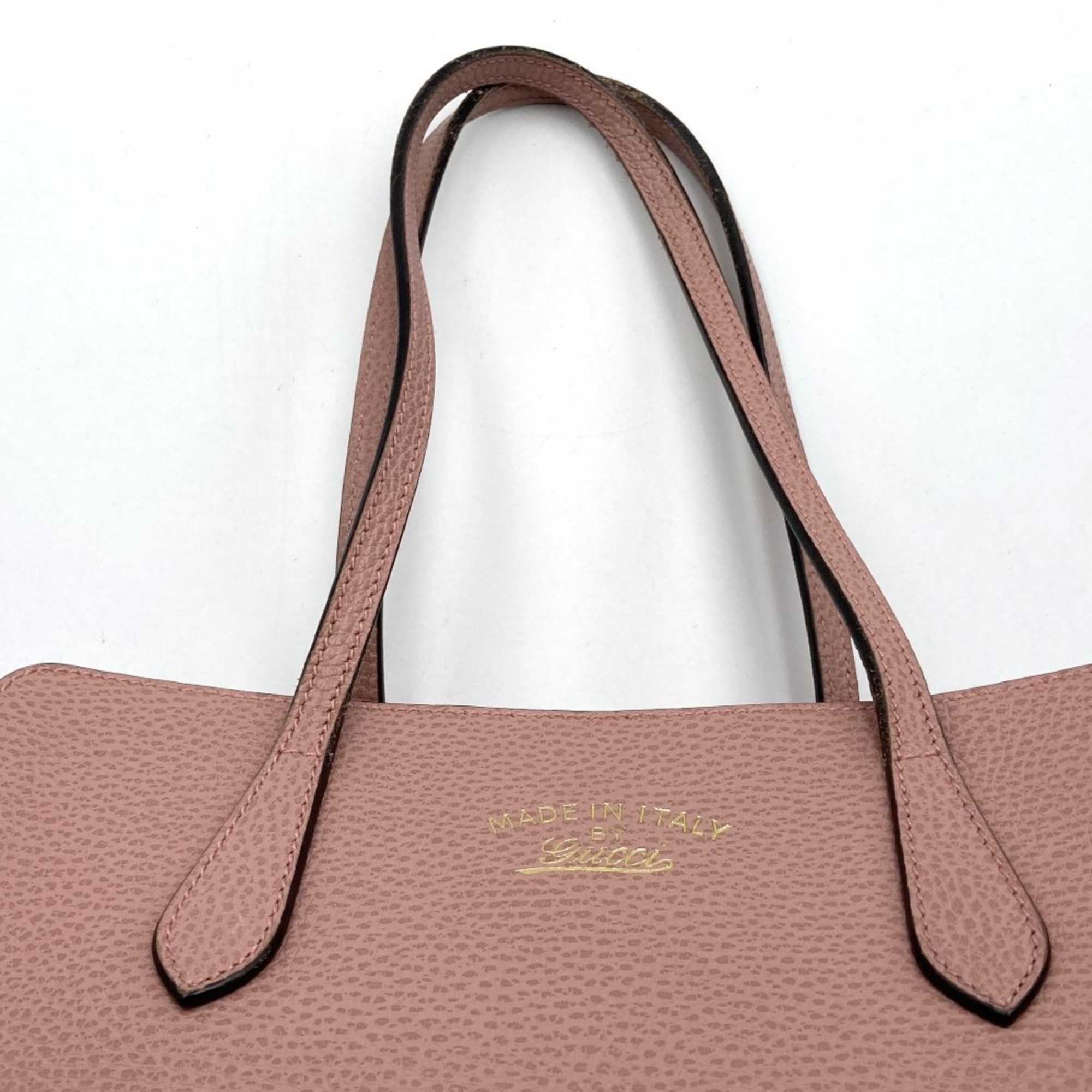 GUCCI 354408 Swing Tote Bag Handbag Leather Pink Gold Foil Stamping Women's