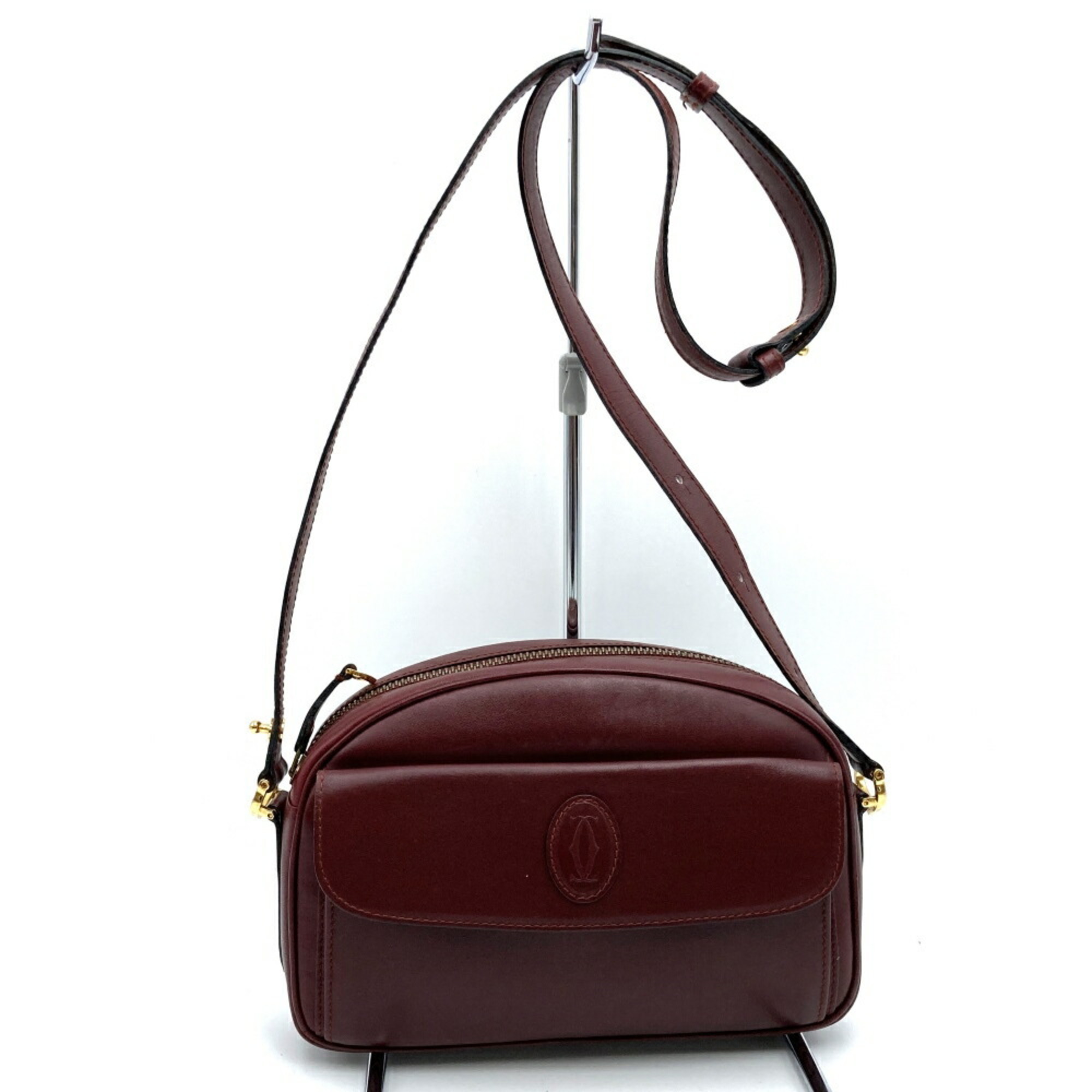 CARTIER Must Line Shoulder Bag Wine Red Leather Women's