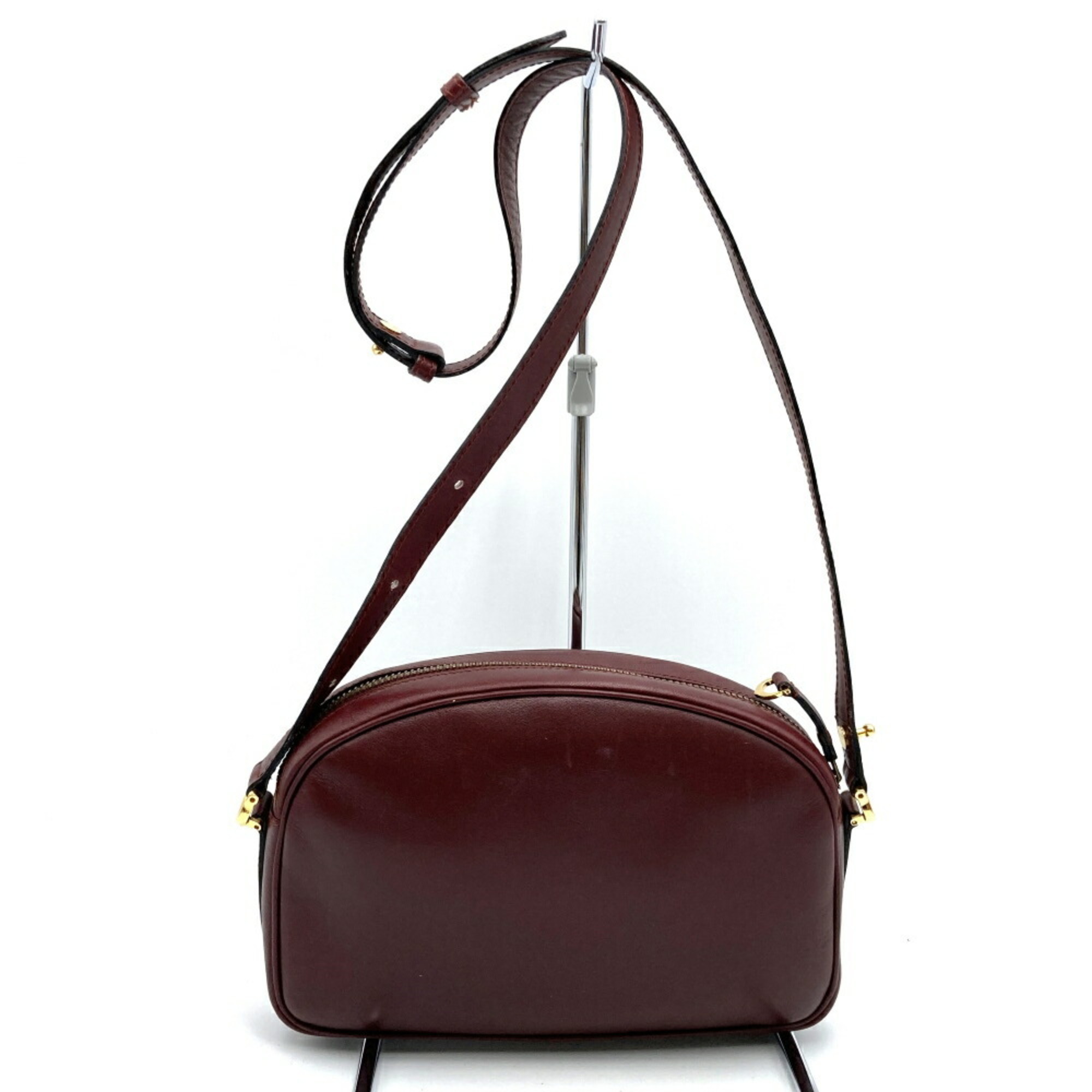 CARTIER Must Line Shoulder Bag Wine Red Leather Women's