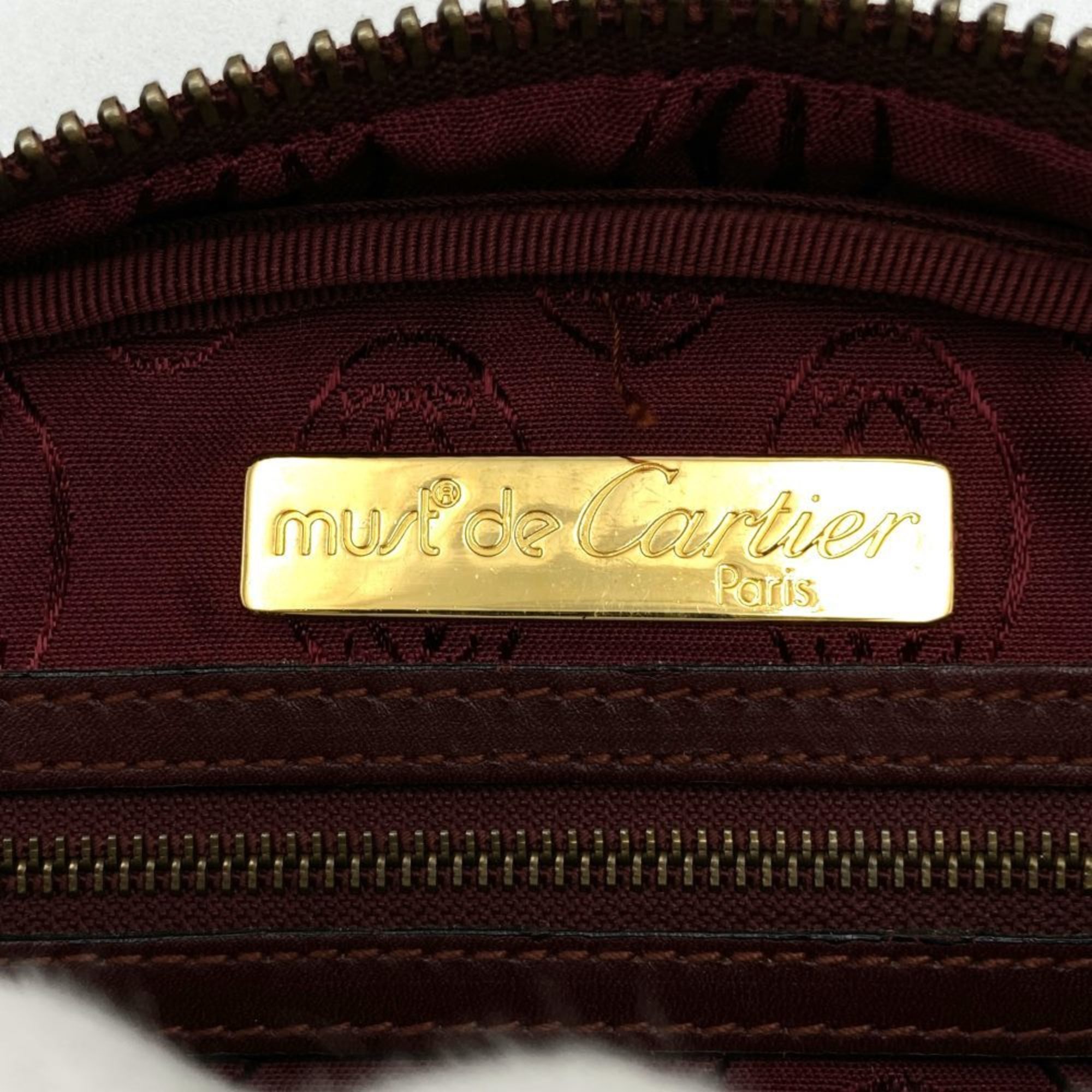 CARTIER Must Line Shoulder Bag Wine Red Leather Women's