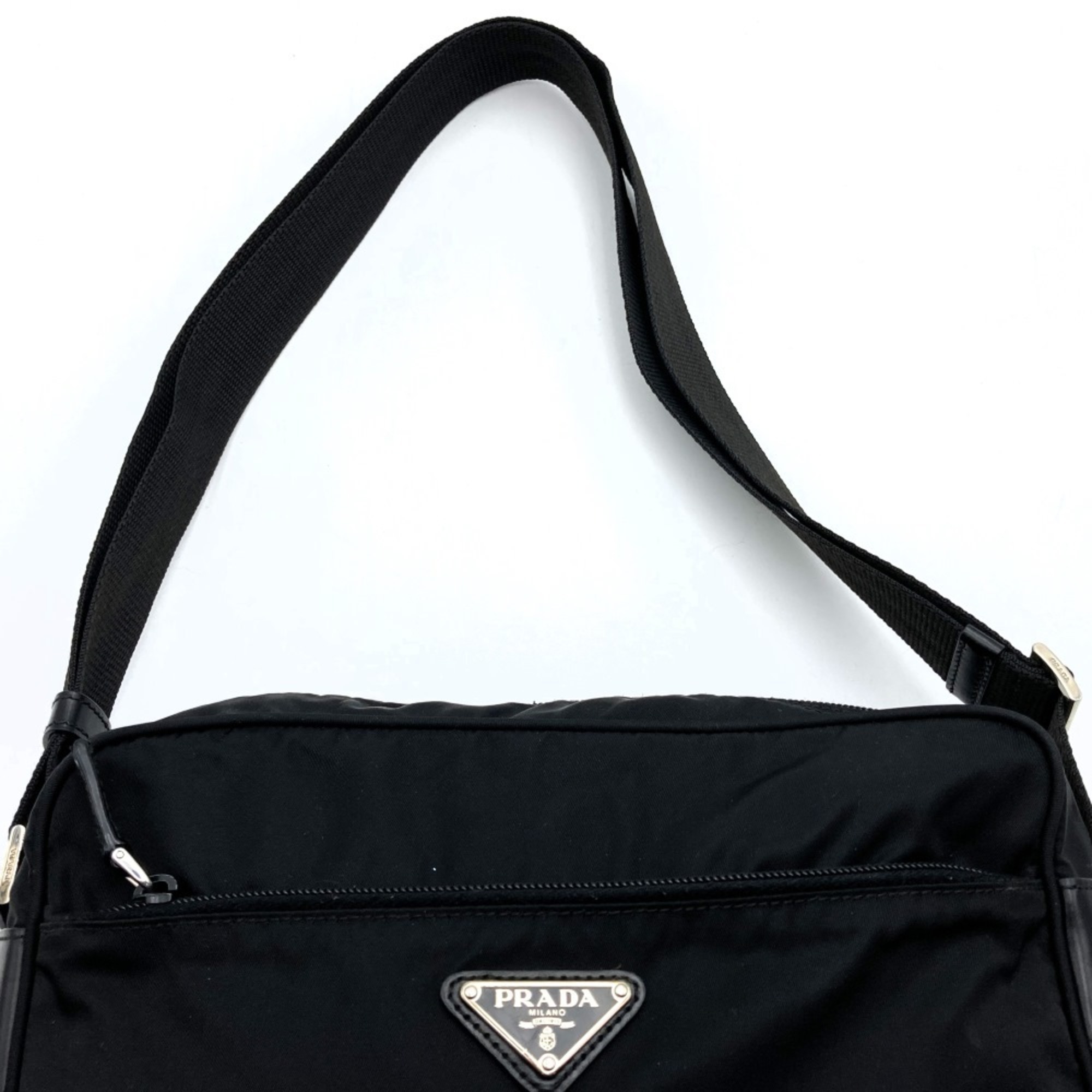 PRADA Prada Shoulder Bag Nylon Black Triangle Plate Women's