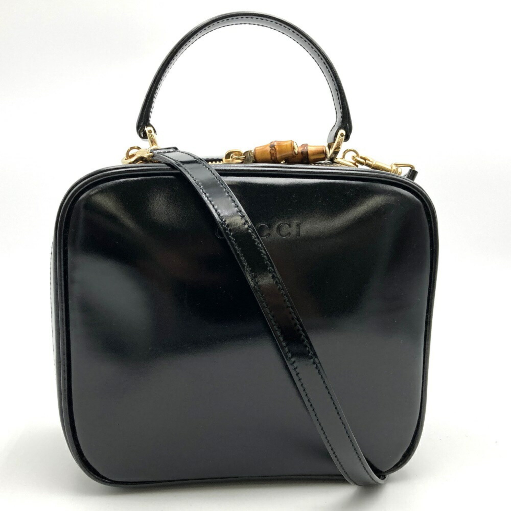 GUCCI Bamboo Vanity Bag Shoulder 2way Black Enamel Women's