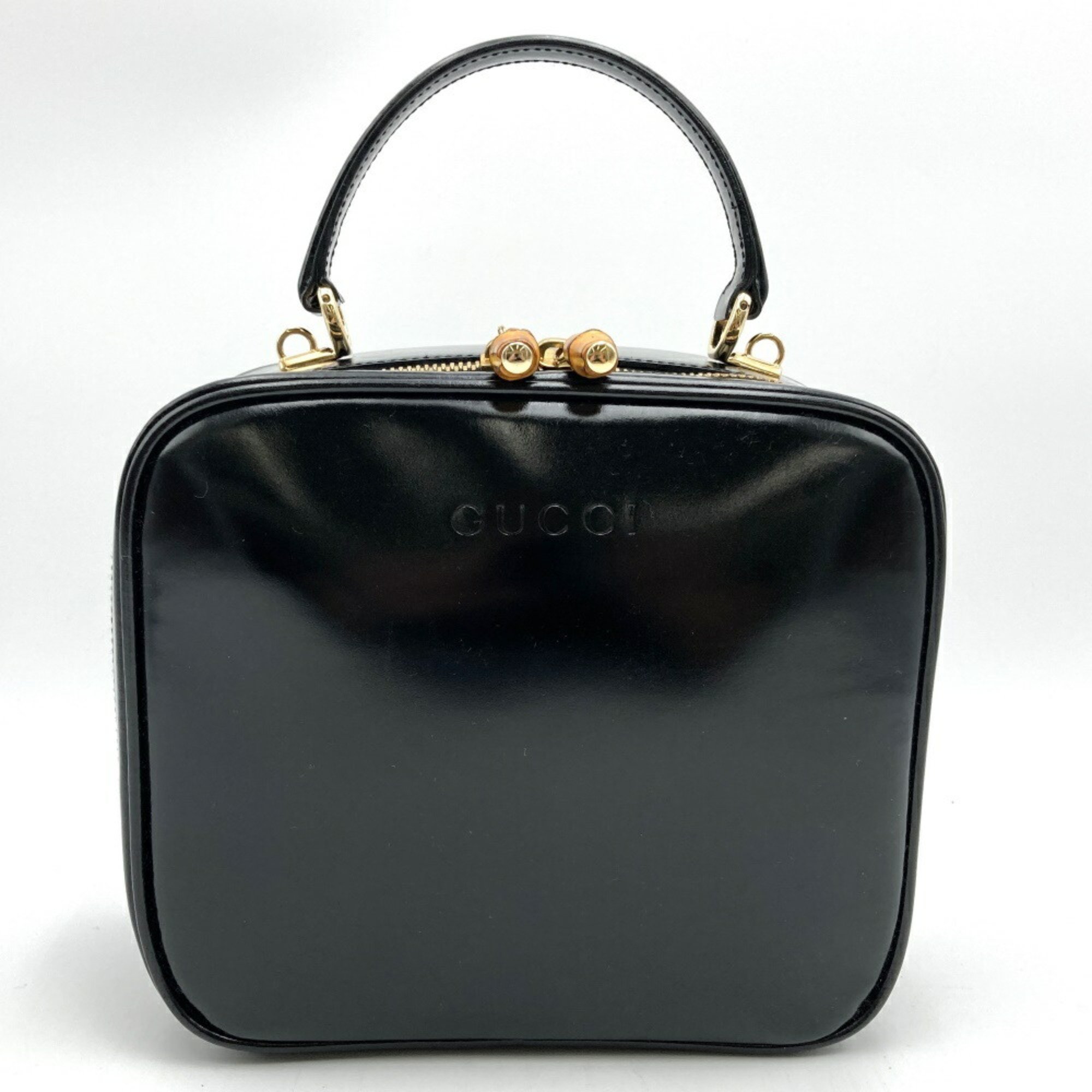 GUCCI Bamboo Vanity Bag Shoulder 2way Black Enamel Women's