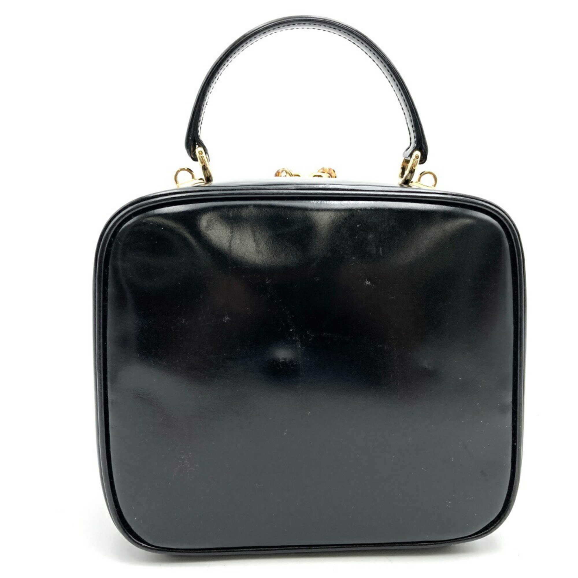 GUCCI Bamboo Vanity Bag Shoulder 2way Black Enamel Women's