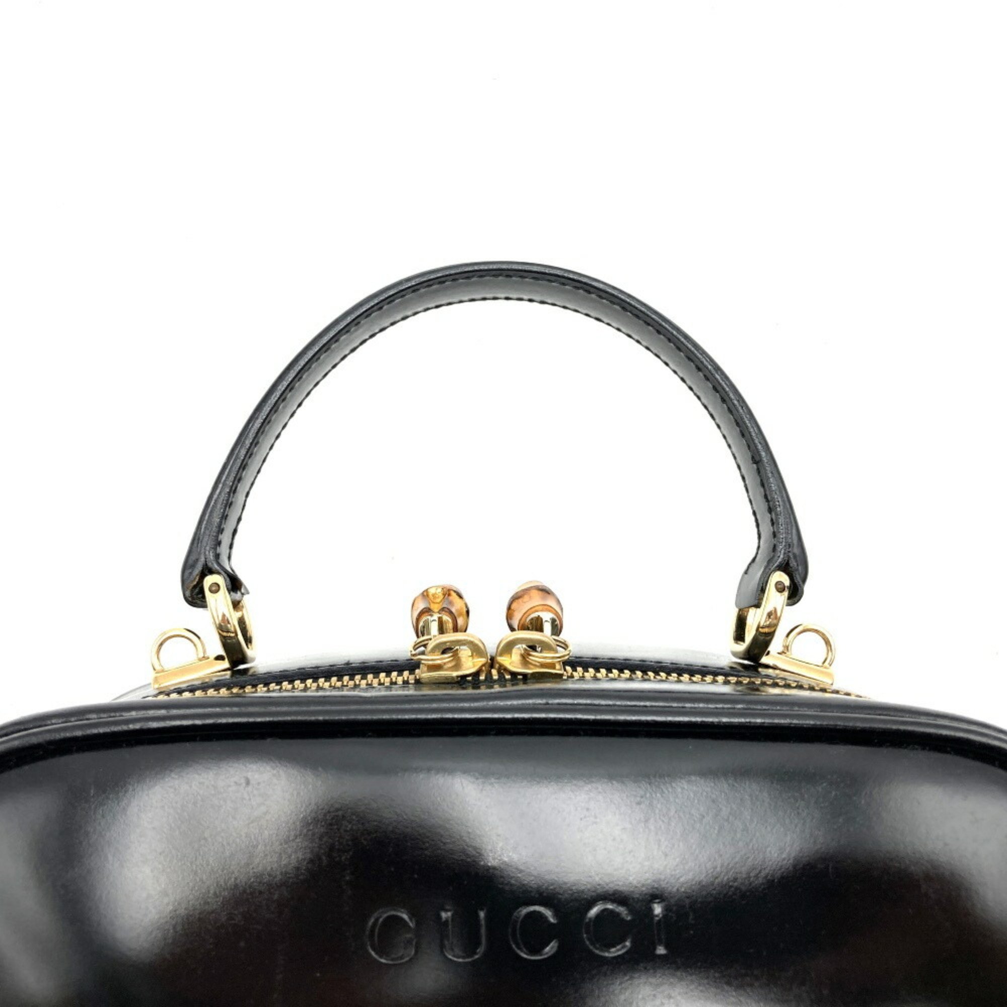 GUCCI Bamboo Vanity Bag Shoulder 2way Black Enamel Women's