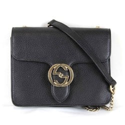 GUCCI Interlocking G Chain 510304 493075 Shoulder Bag Leather Black Women's