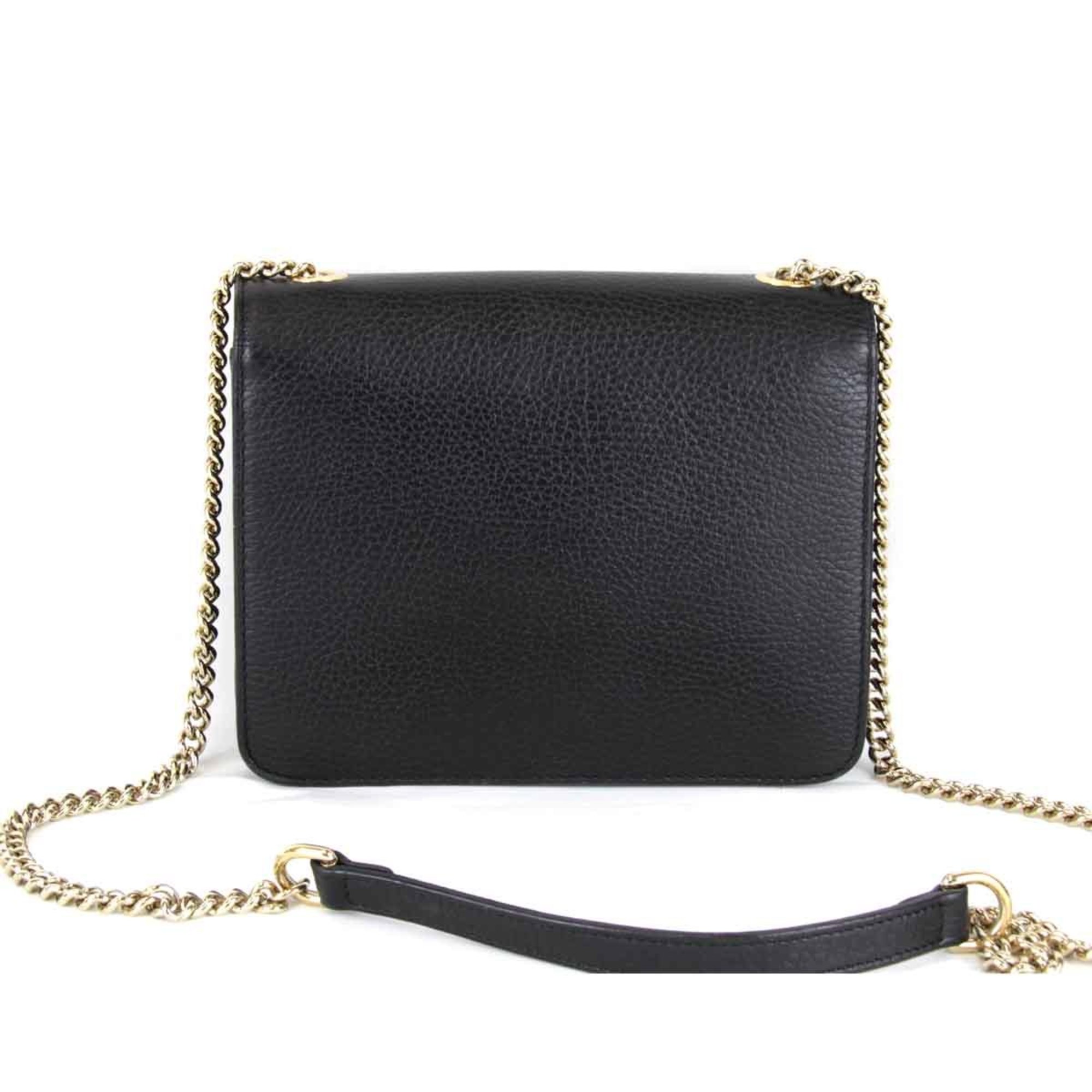 GUCCI Interlocking G Chain 510304 493075 Shoulder Bag Leather Black Women's