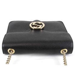 GUCCI Interlocking G Chain 510304 493075 Shoulder Bag Leather Black Women's