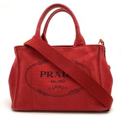 PRADA Prada Canapa SS 2way Shoulder Bag Handbag Canvas Red Triangle Plate Women's