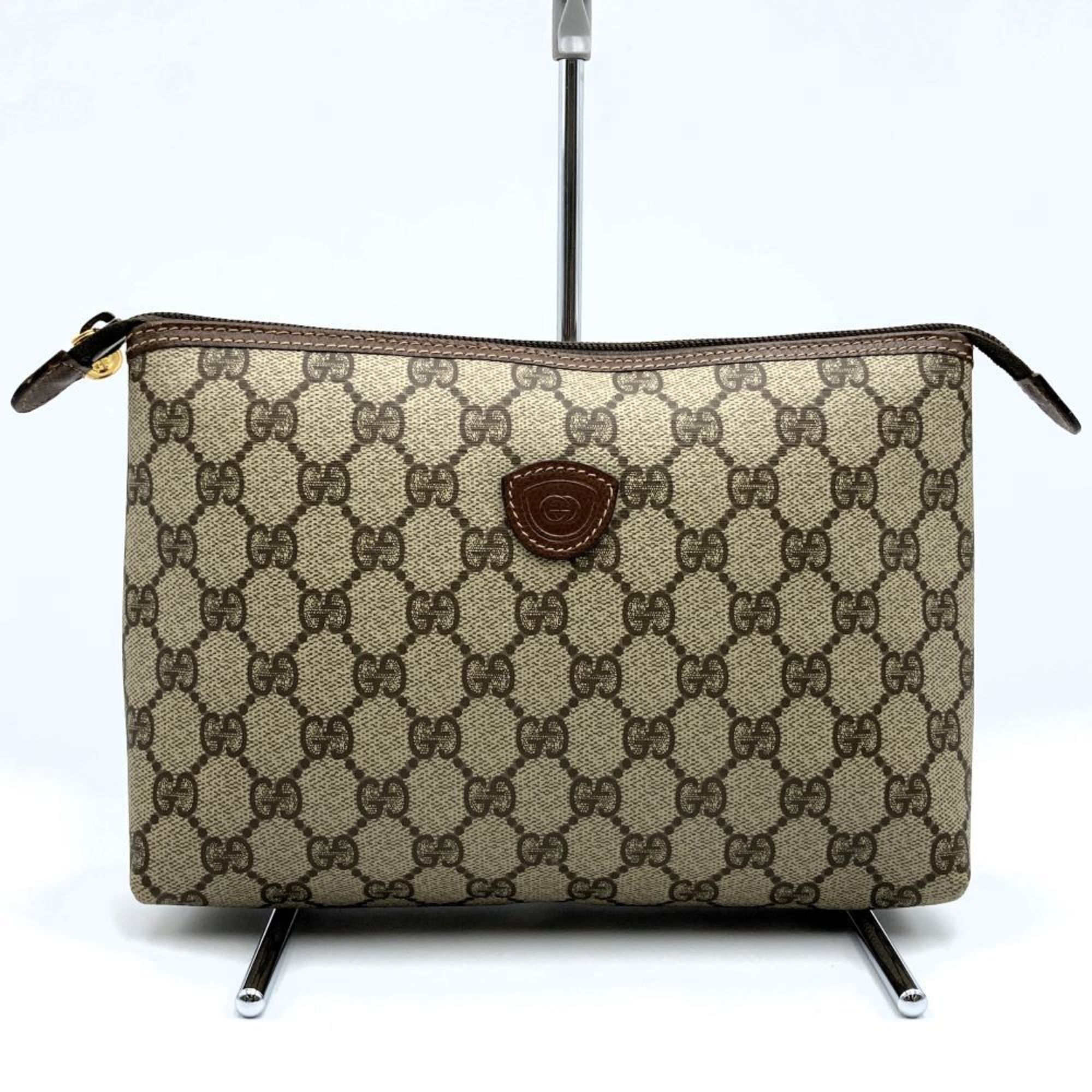 GUCCI 014 115 Clutch Bag Old Gucci GG Supreme Canvas/Leather Brown Women's