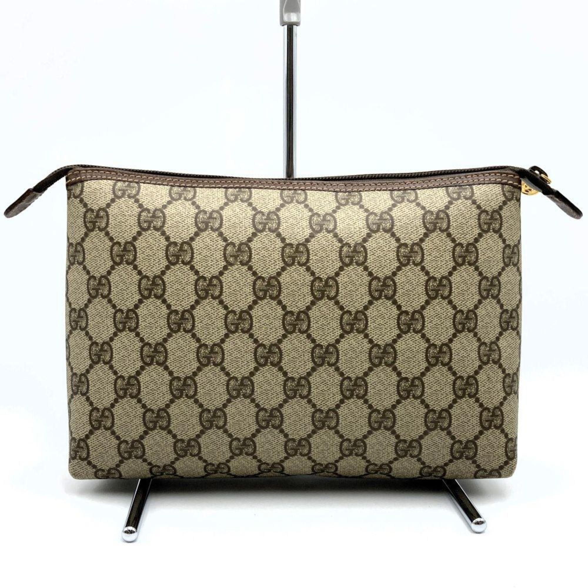 GUCCI 014 115 Clutch Bag Old Gucci GG Supreme Canvas/Leather Brown Women's