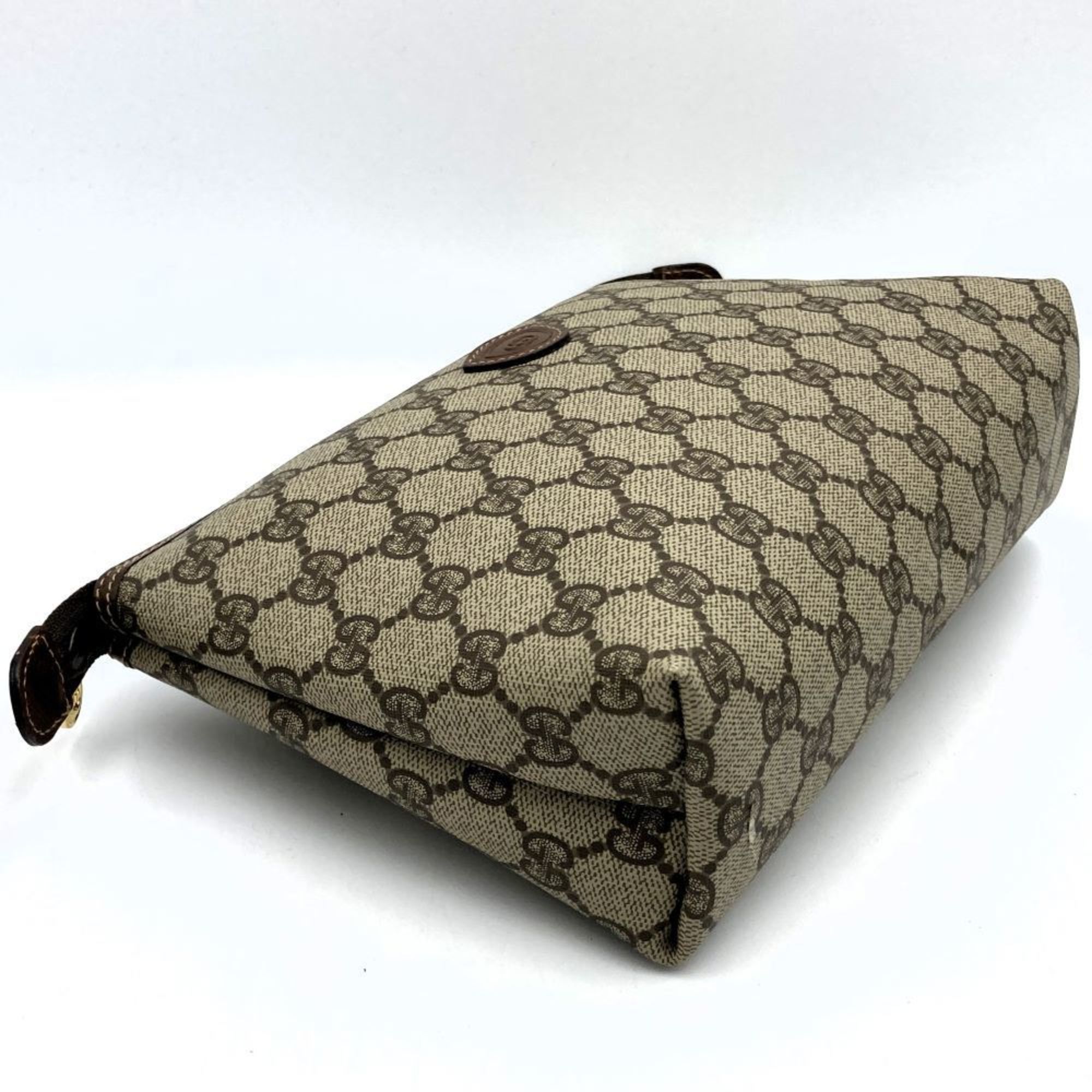 GUCCI 014 115 Clutch Bag Old Gucci GG Supreme Canvas/Leather Brown Women's