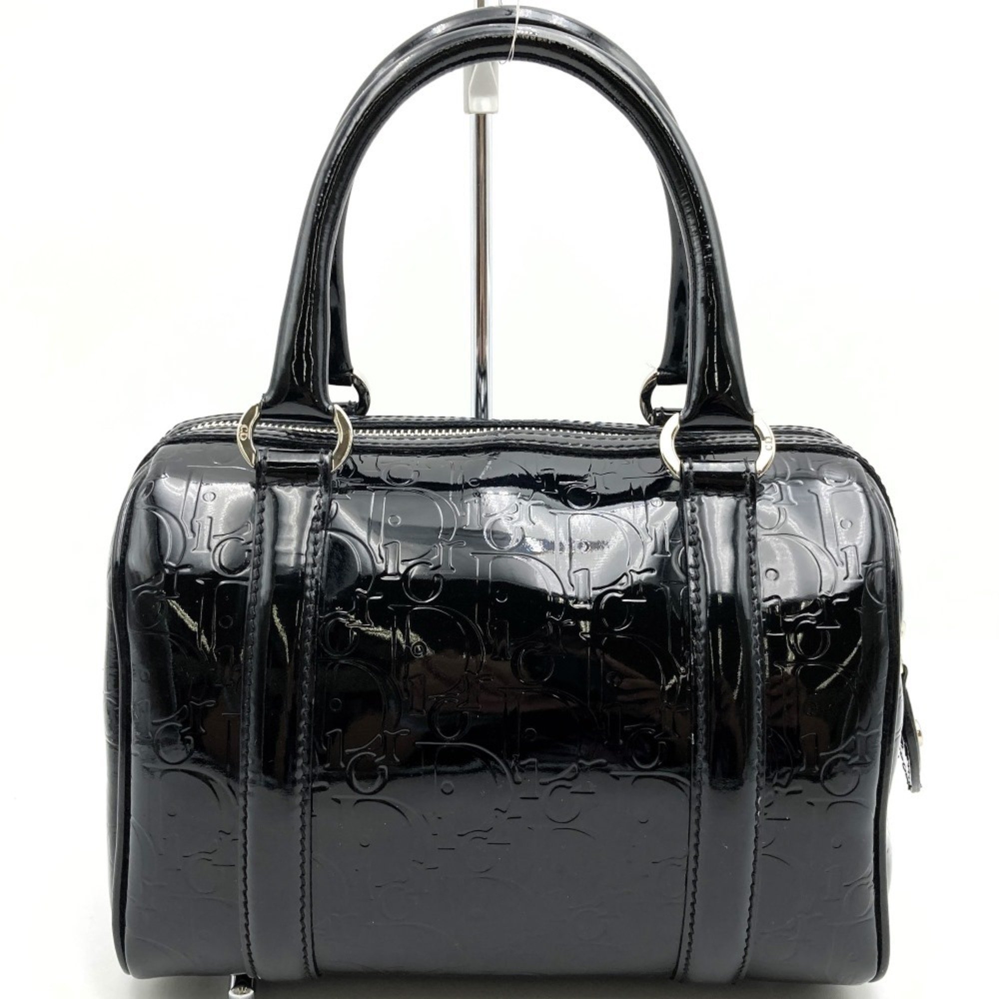 Christian Dior Dior 07-BO-0078 Boston Bag Handbag Trotter Black Patent Leather Women's