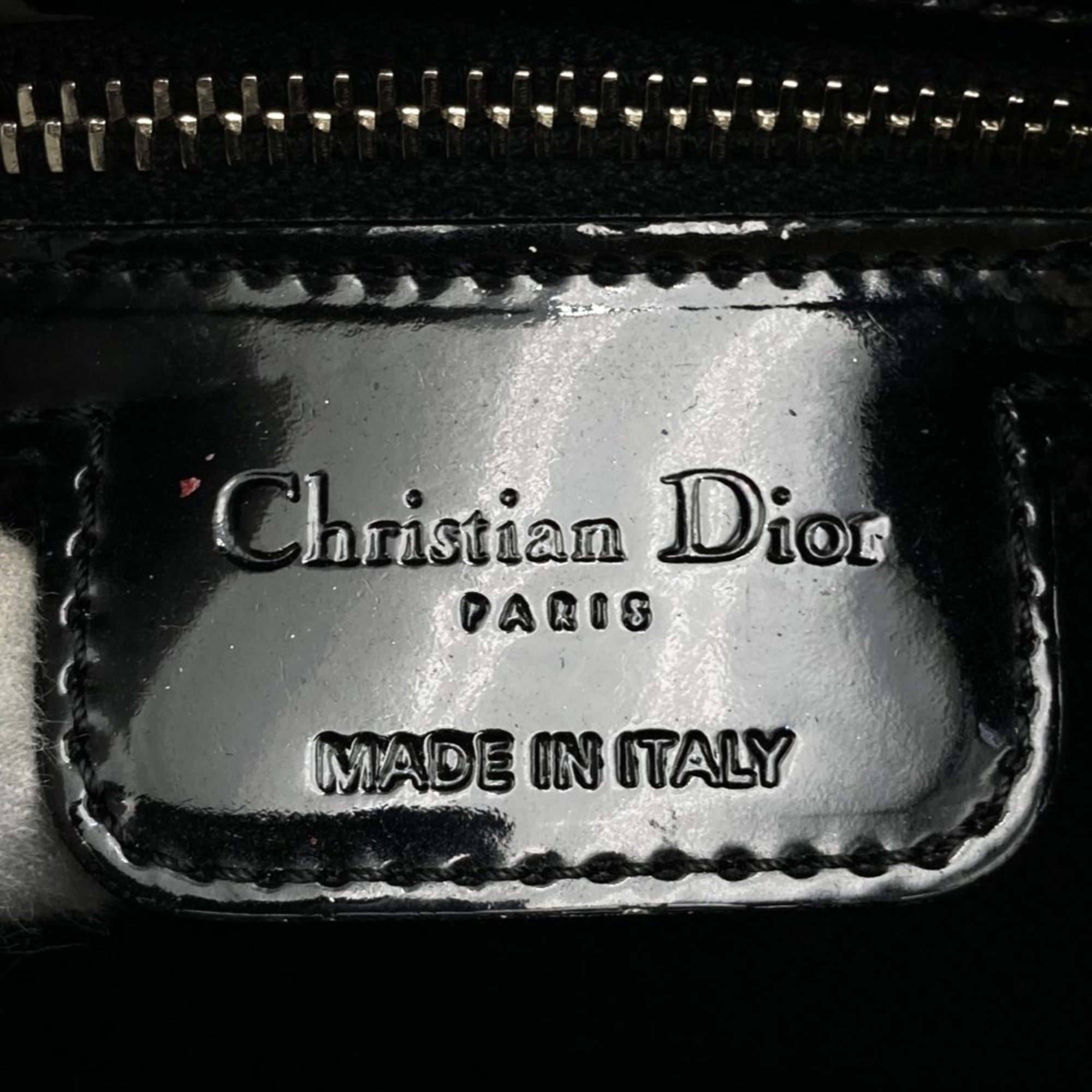 Christian Dior Dior 07-BO-0078 Boston Bag Handbag Trotter Black Patent Leather Women's