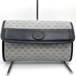 GUCCI 004 89 Clutch Bag Micro GG Old Gucci Crest Emblem Supreme Canvas/Leather Gray Black Women's