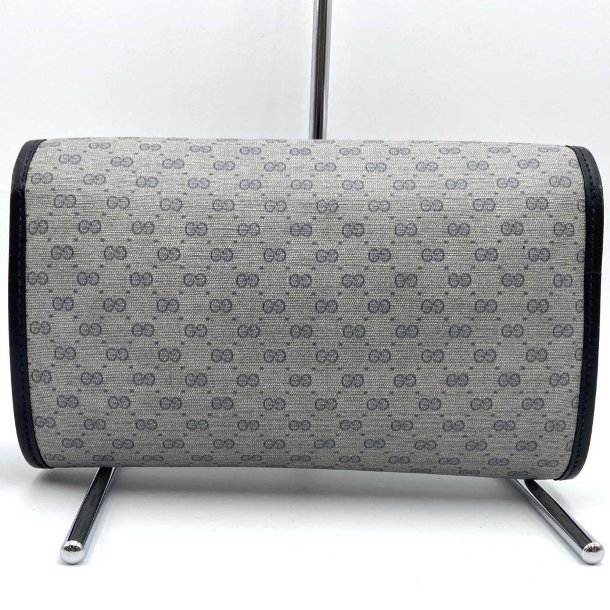 GUCCI 004 89 Clutch Bag Micro GG Old Gucci Crest Emblem Supreme Canvas/Leather Gray Black Women's