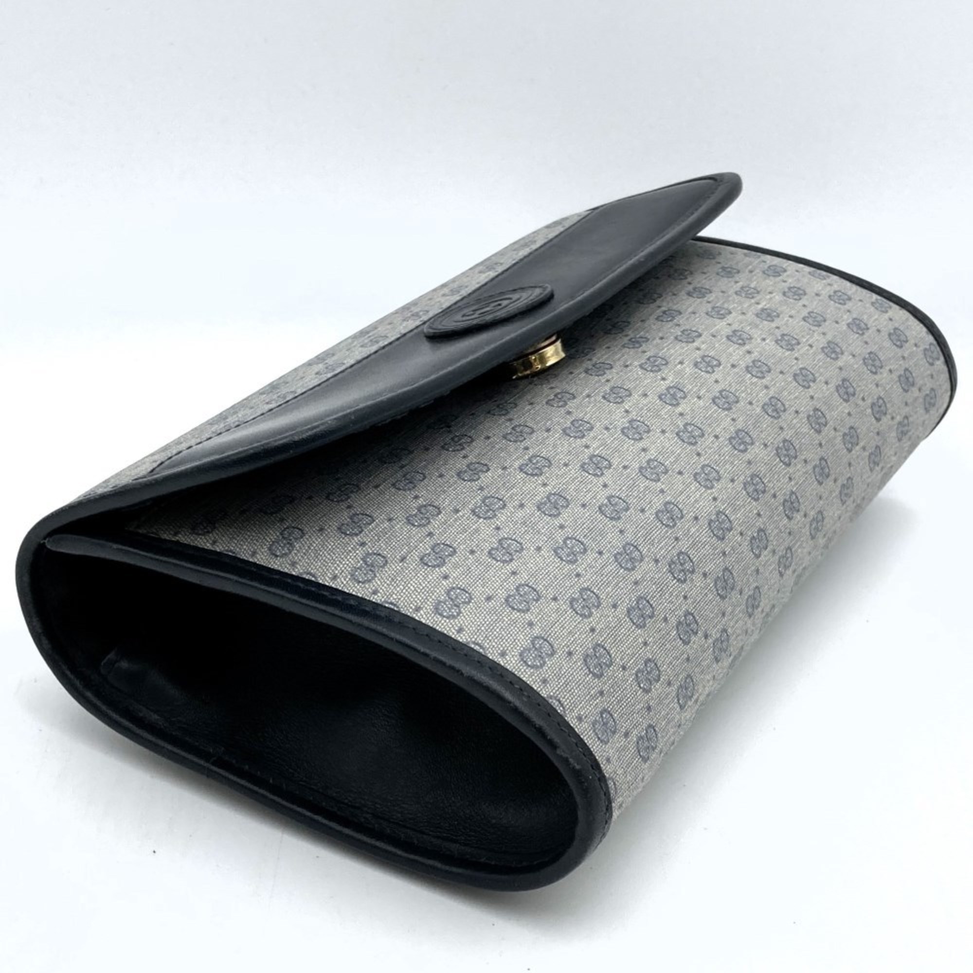 GUCCI 004 89 Clutch Bag Micro GG Old Gucci Crest Emblem Supreme Canvas/Leather Gray Black Women's