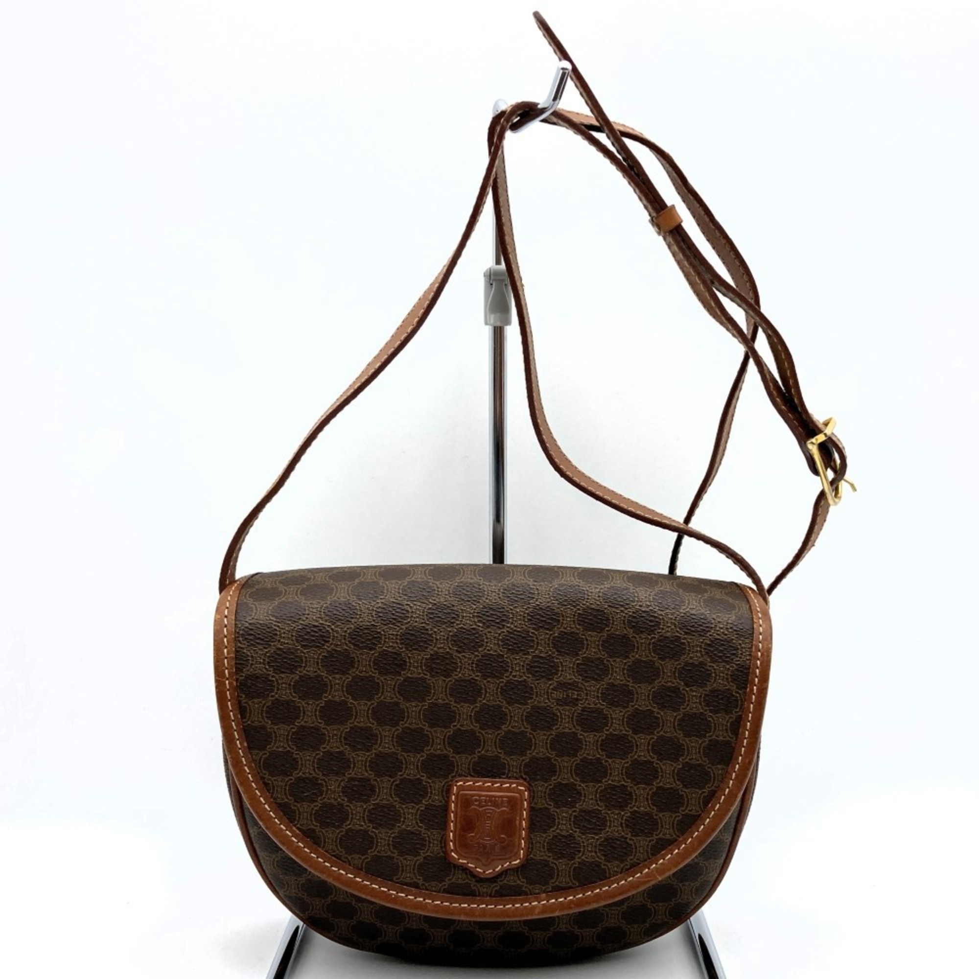 CELINE Shoulder bag Macadam pattern / Leather Brown Women's