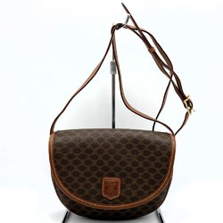 CELINE Shoulder bag Macadam pattern / Leather Brown Women's