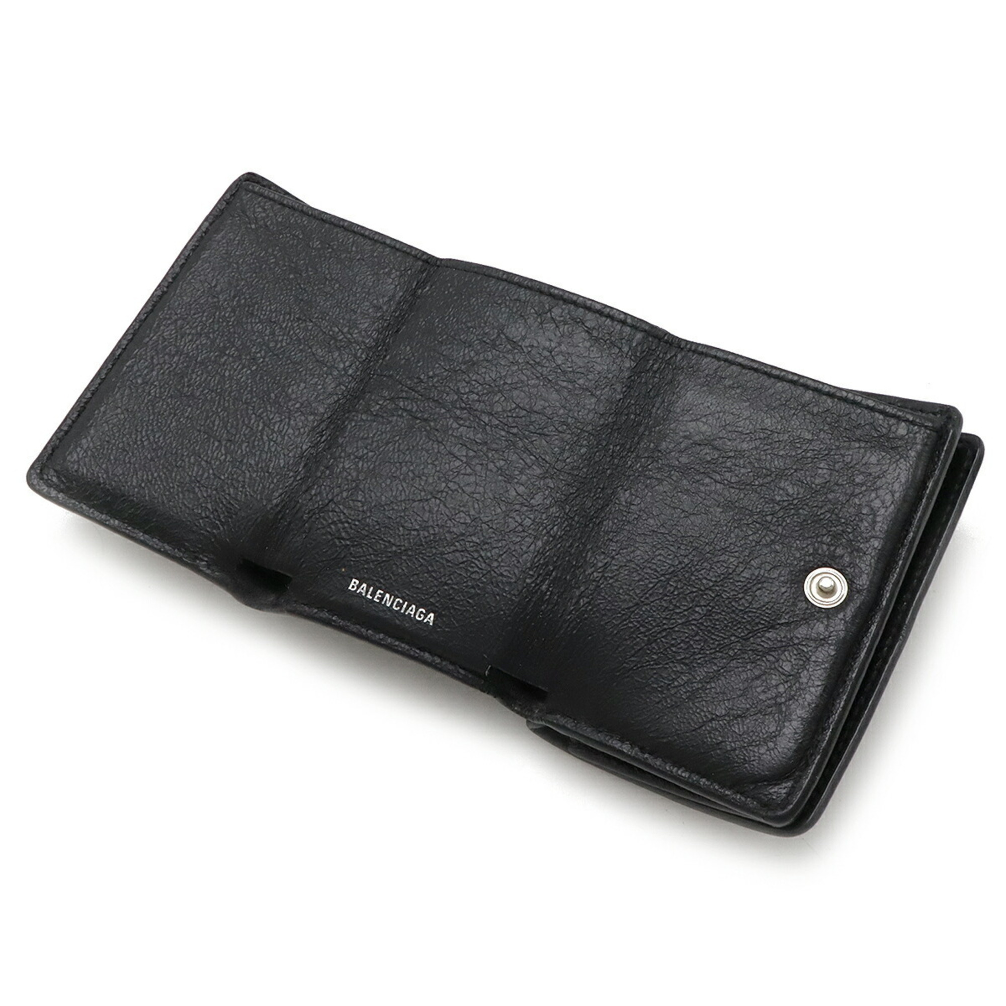 BALENCIAGA CLASSIC MINI Classic Wallet Compact Tri-fold Leather Black 477455