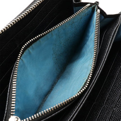 BVLGARI Round Long Wallet Grain Leather Black Sky Blue 36933