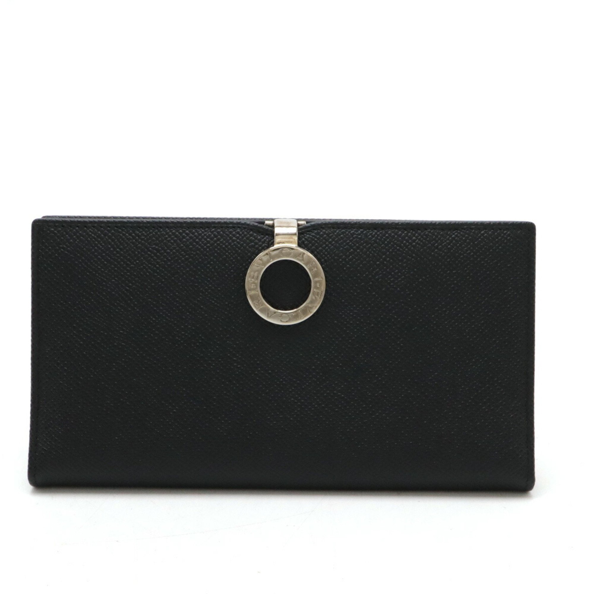 BVLGARI Clip Bi-fold Billfold Long Wallet Grain Leather Black 23295