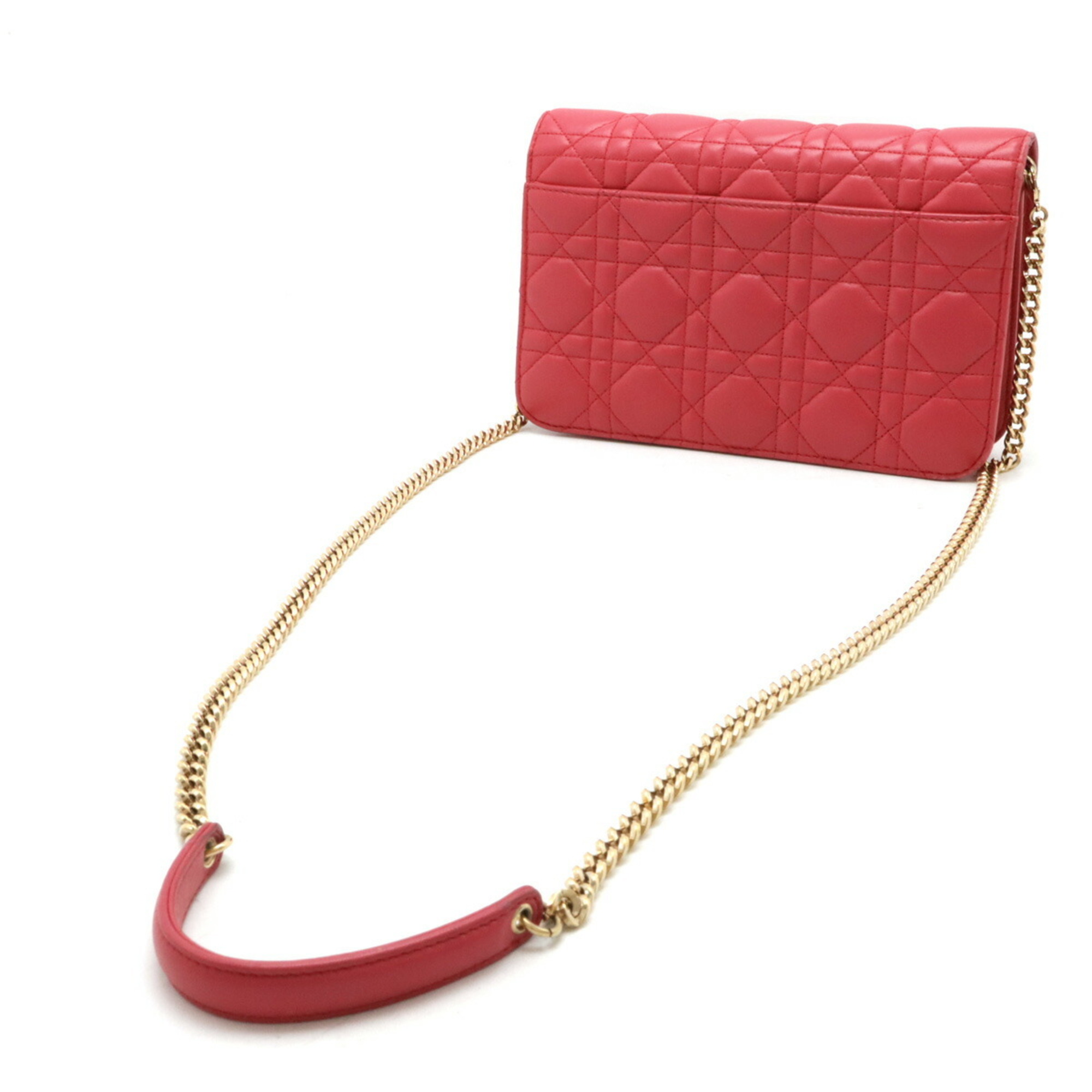 Christian Dior Cannage New Rock Chain Wallet Clutch Bag Leather Fuchsia Pink