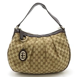 GUCCI Sukey GG canvas shoulder bag, leather, khaki beige, dark brown, 232955