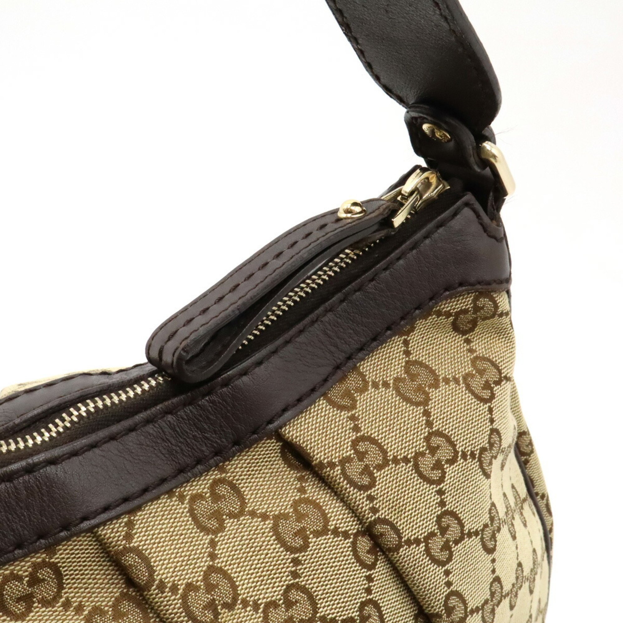 GUCCI Sukey GG canvas shoulder bag, leather, khaki beige, dark brown, 232955