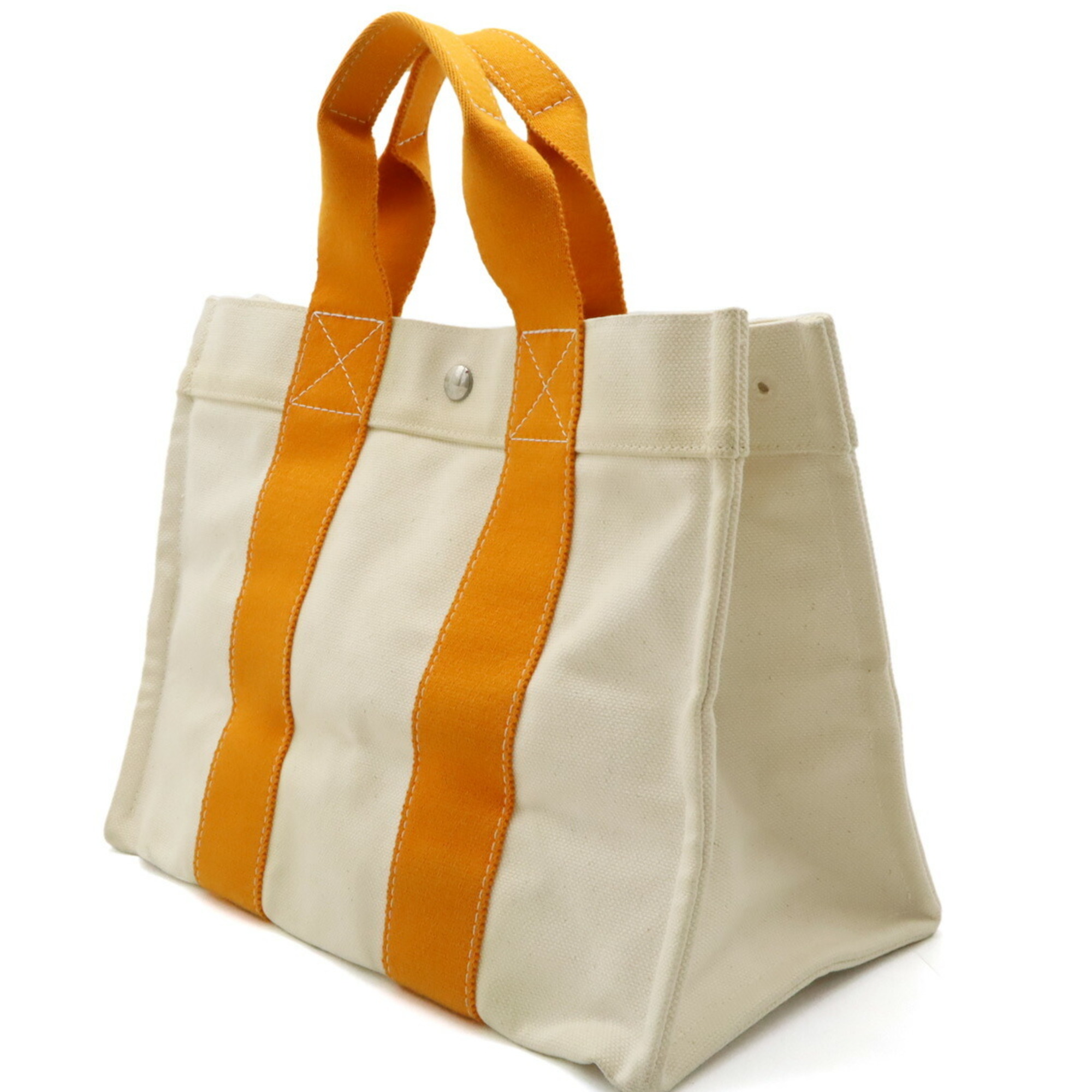 HERMES Bora PM Tote Bag Handbag Canvas Beige Orange