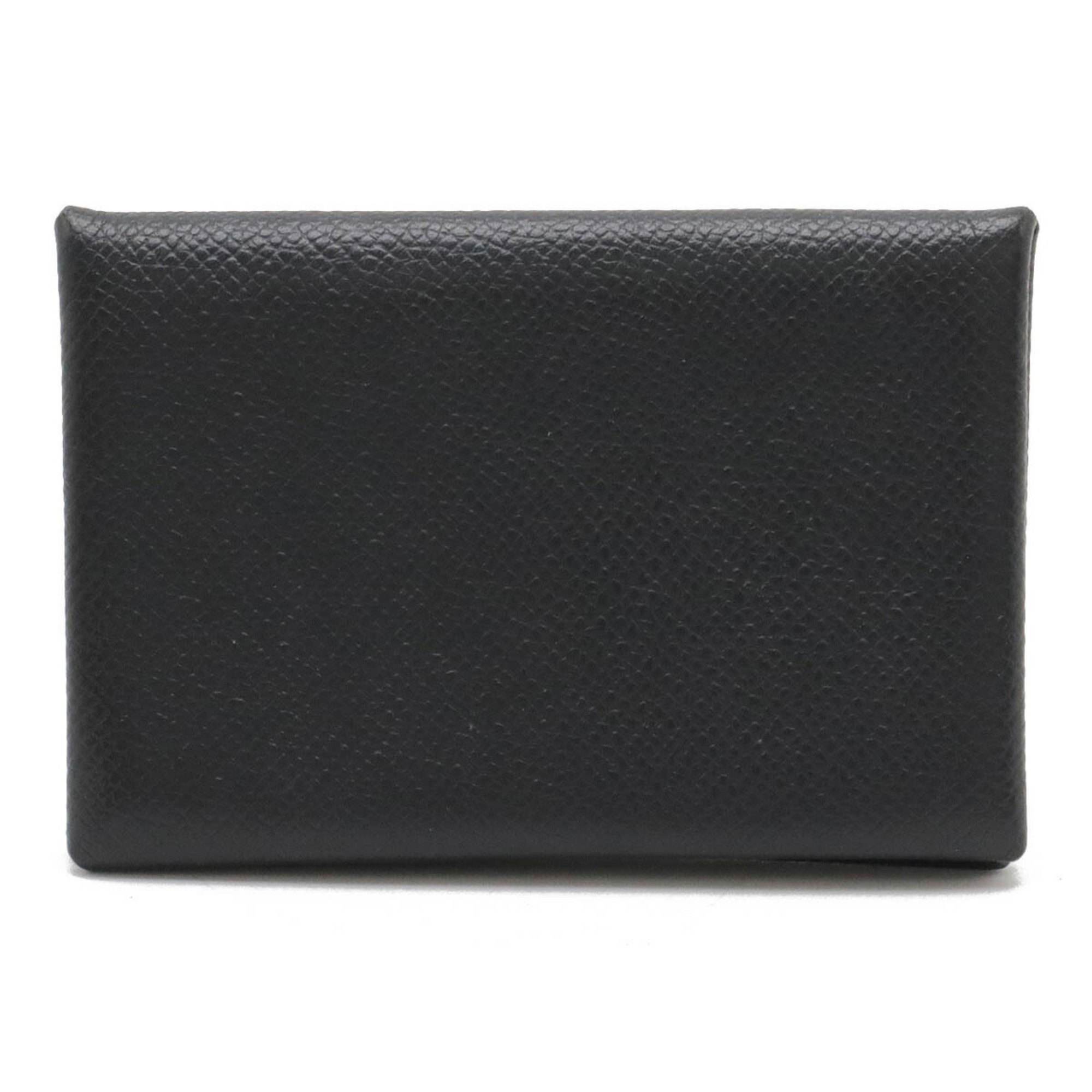 HERMES Hermes Calvi Card Case Business Holder Pass Veau Epsom Leather Black □J Stamp