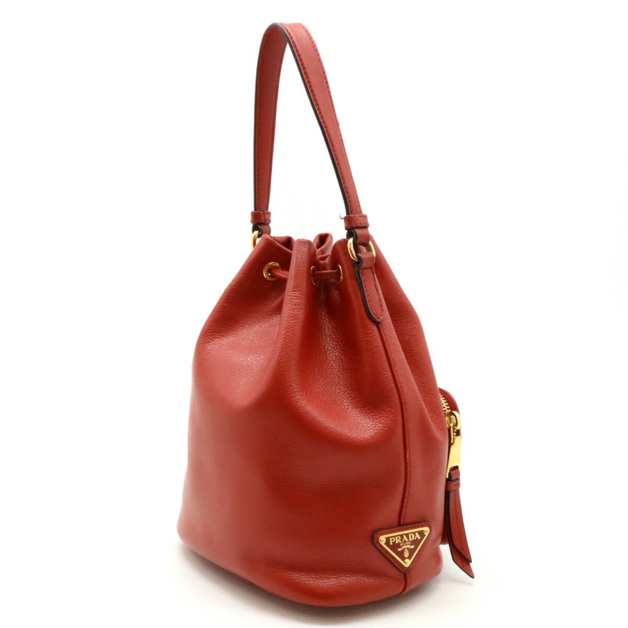 PRADA Prada Bucket Bag Handbag Type Leather Red Shoulder 1BH038