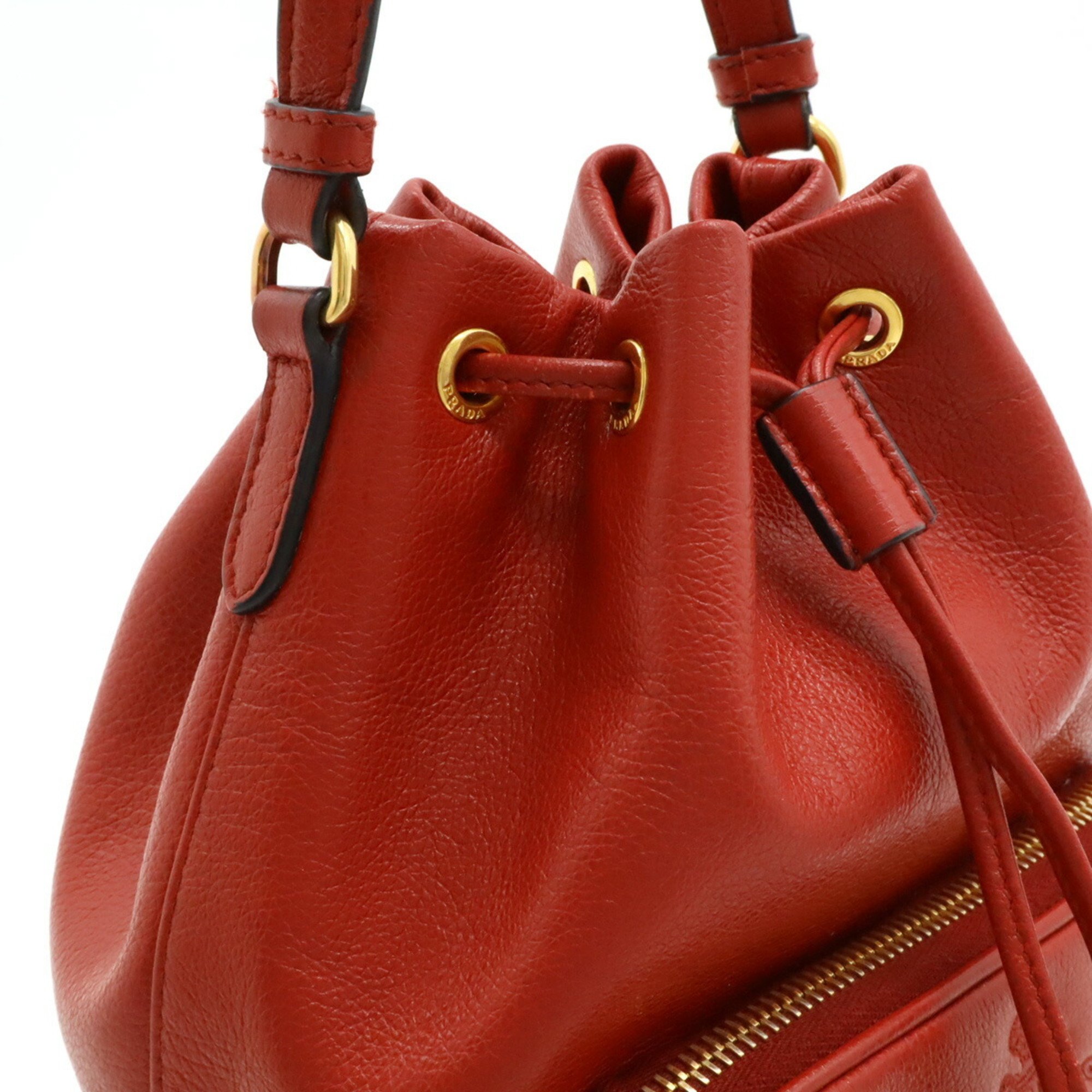 PRADA Prada Bucket Bag Handbag Type Leather Red Shoulder 1BH038