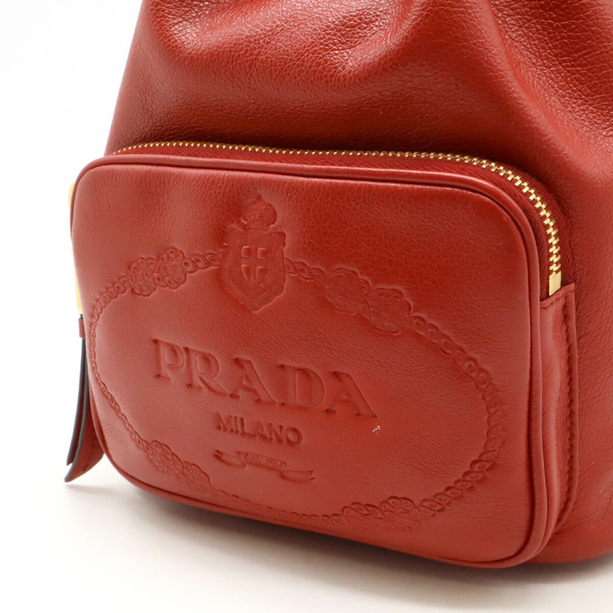 PRADA Prada Bucket Bag Handbag Type Leather Red Shoulder 1BH038