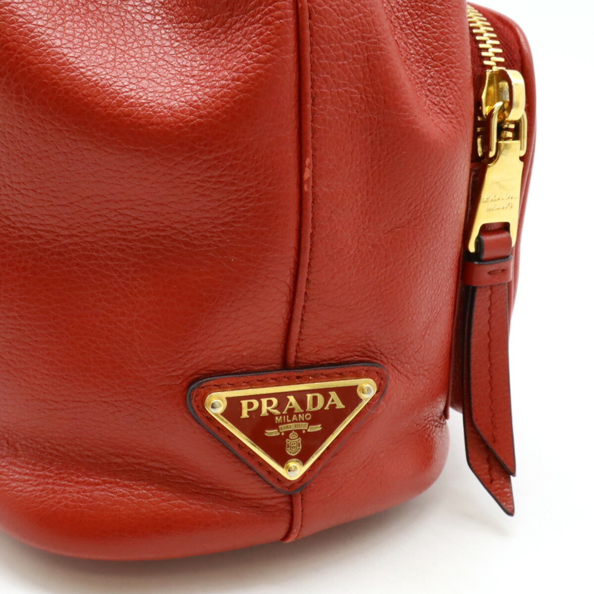 PRADA Prada Bucket Bag Handbag Type Leather Red Shoulder 1BH038