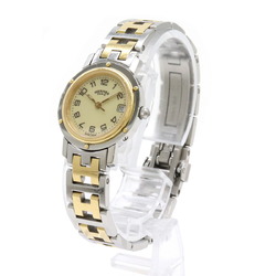 HERMES Clipper Date Ivory Dial SS GP Combi Ladies Quartz Watch CL4.220