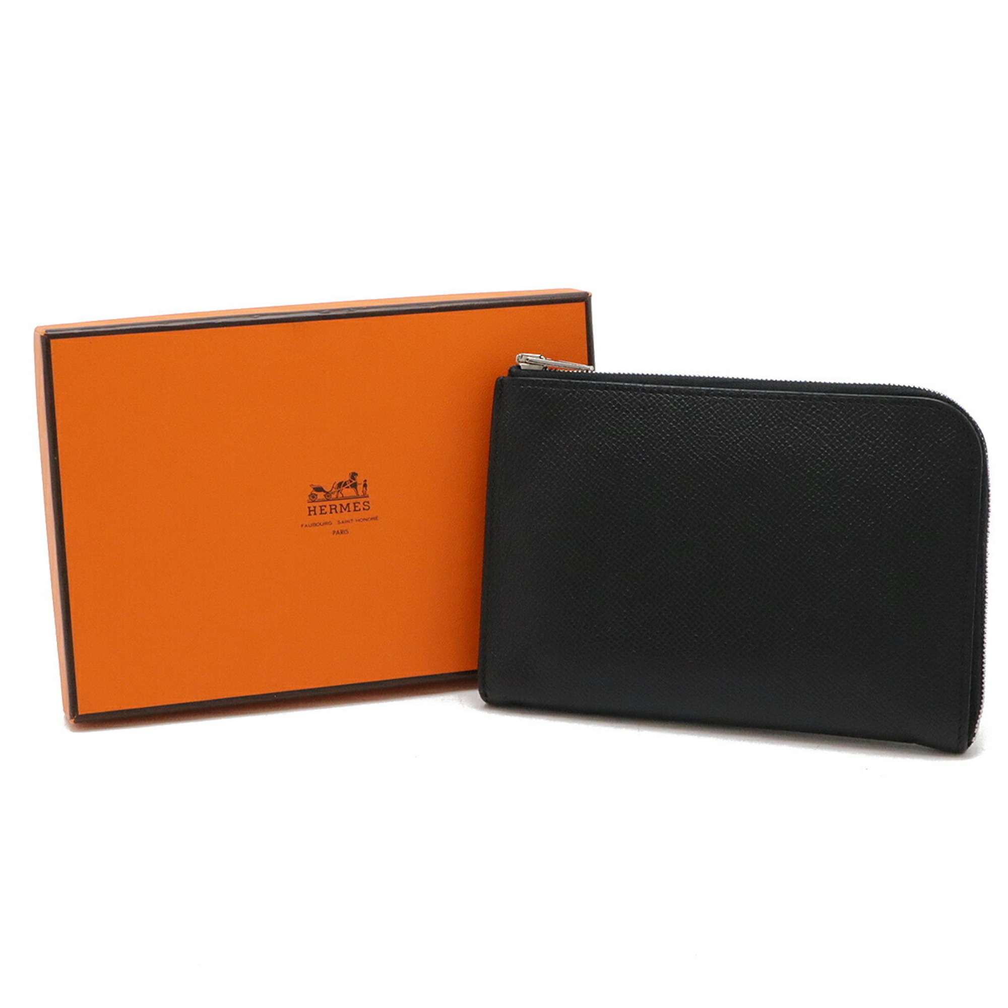 HERMES Remix Combine L-Shaped Wallet Epsom Leather Black A Stamp