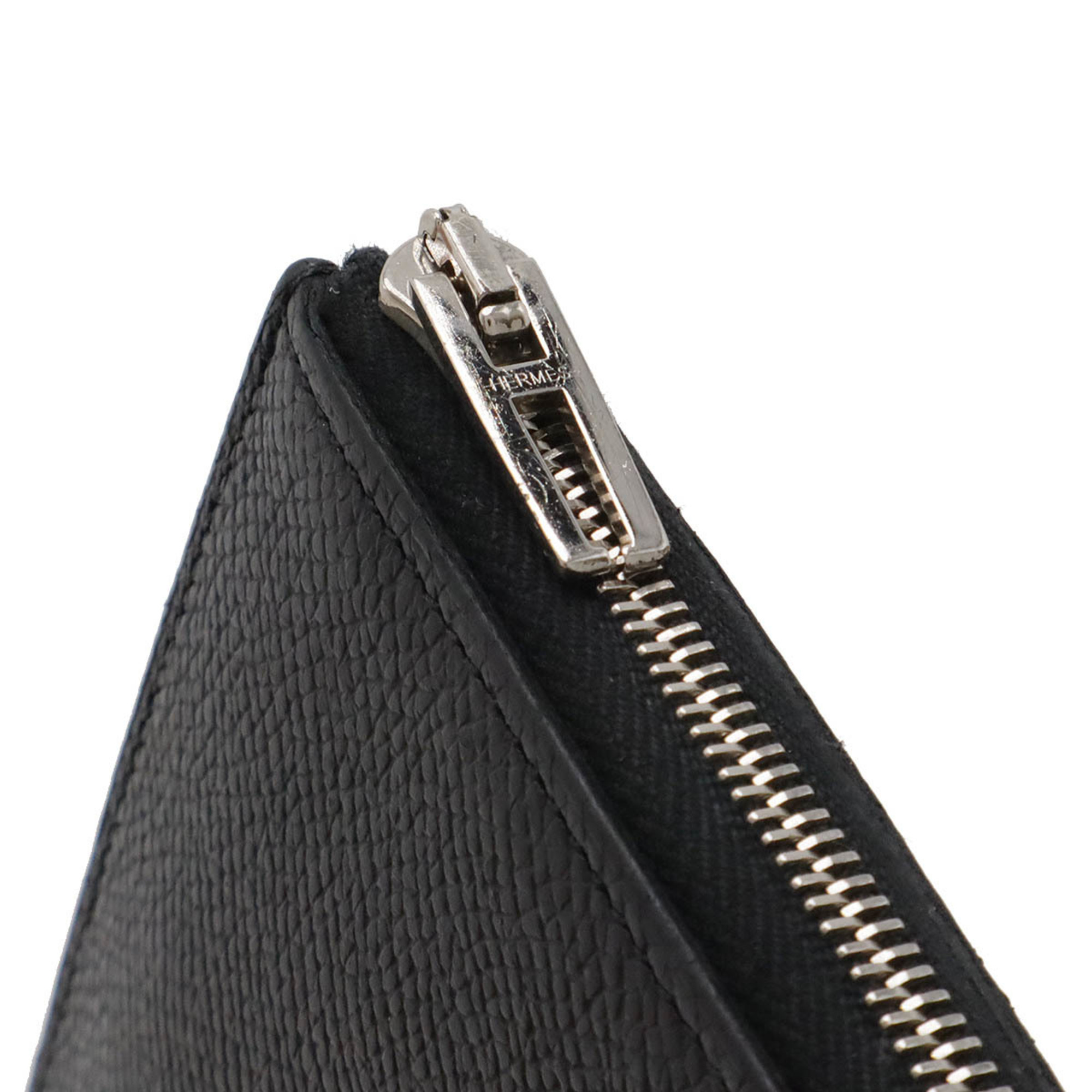 HERMES Remix Combine L-Shaped Wallet Epsom Leather Black A Stamp